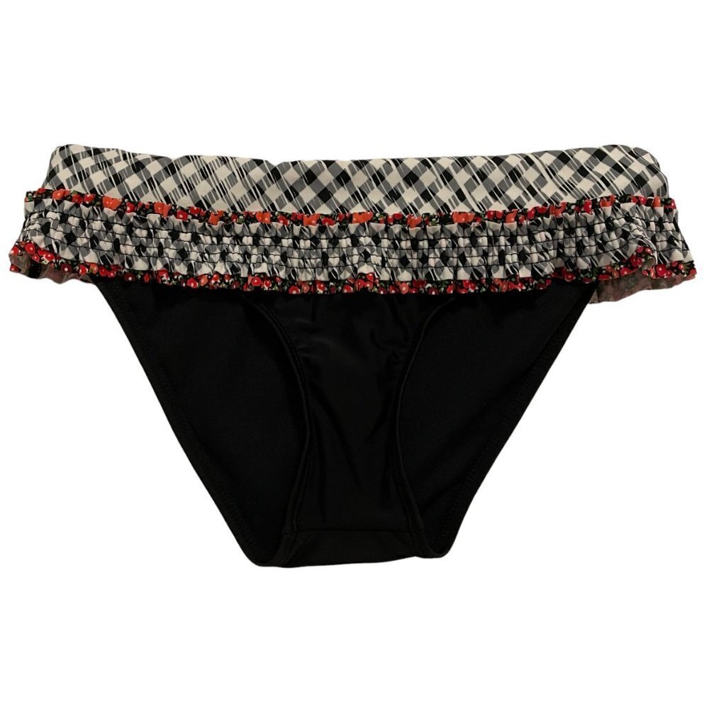 NEW Volcom Gingham Floral Smocked Fold Over Bikini Bottoms Sz. XS